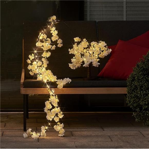 Cherry Blossom Garland with Light Battery Operated with Timer 96 Fairy Light 6FT - Picture 6 of 7